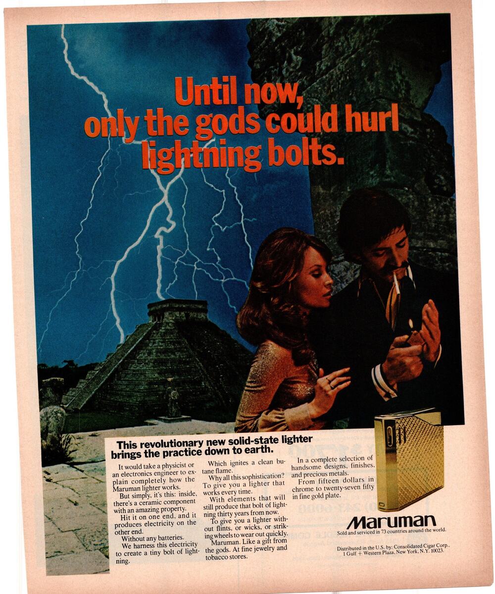 Maruman Solid State Lighter Advertisement 1960s Vintage Tobacciana Pyramid